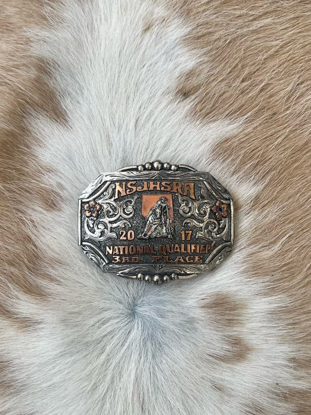 Silver and Copper Rodeo Belt Buckle